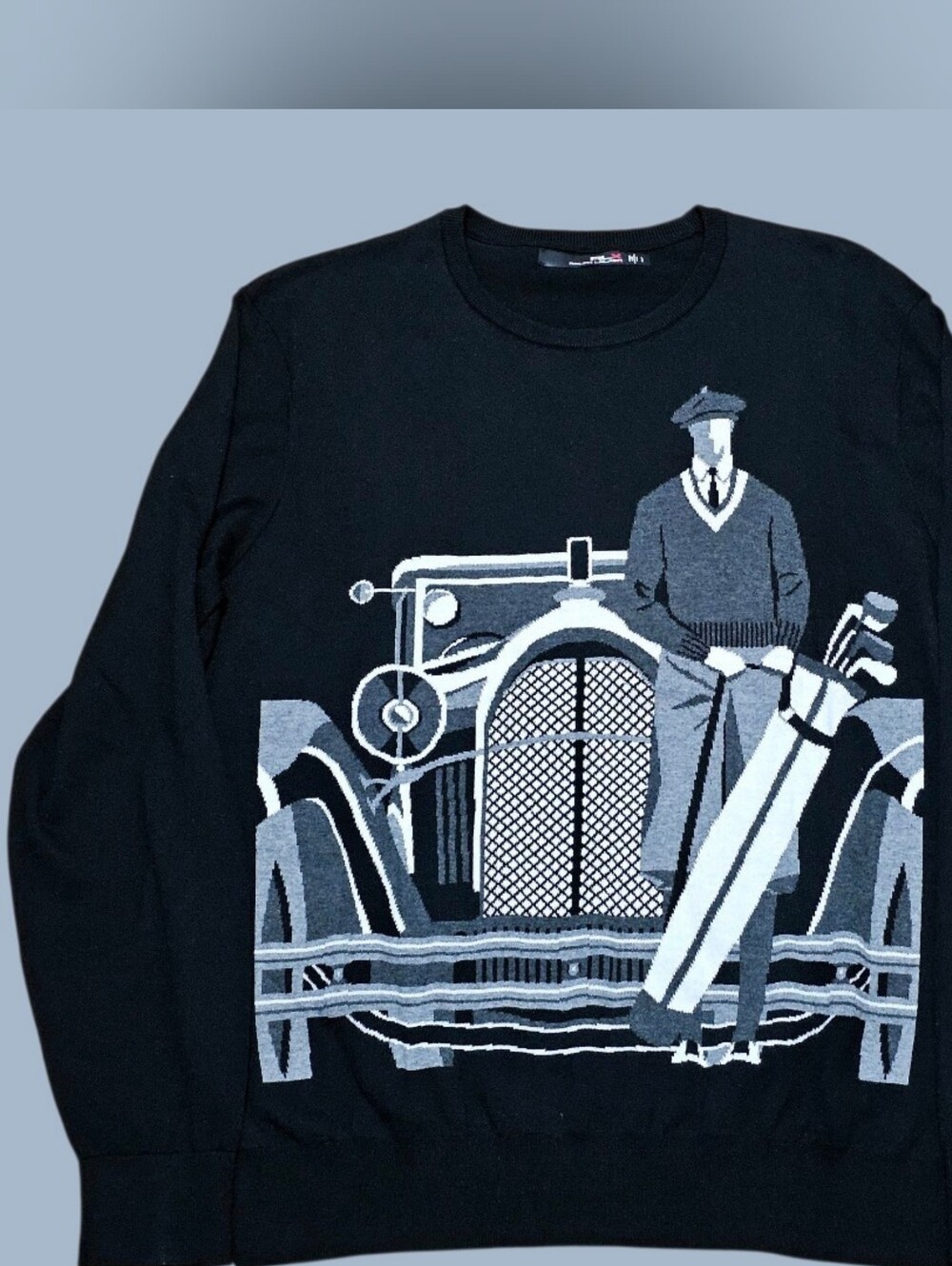 RLX Ralph Lauren Black & Gray Golf and Classic Car Jacquard Sweater